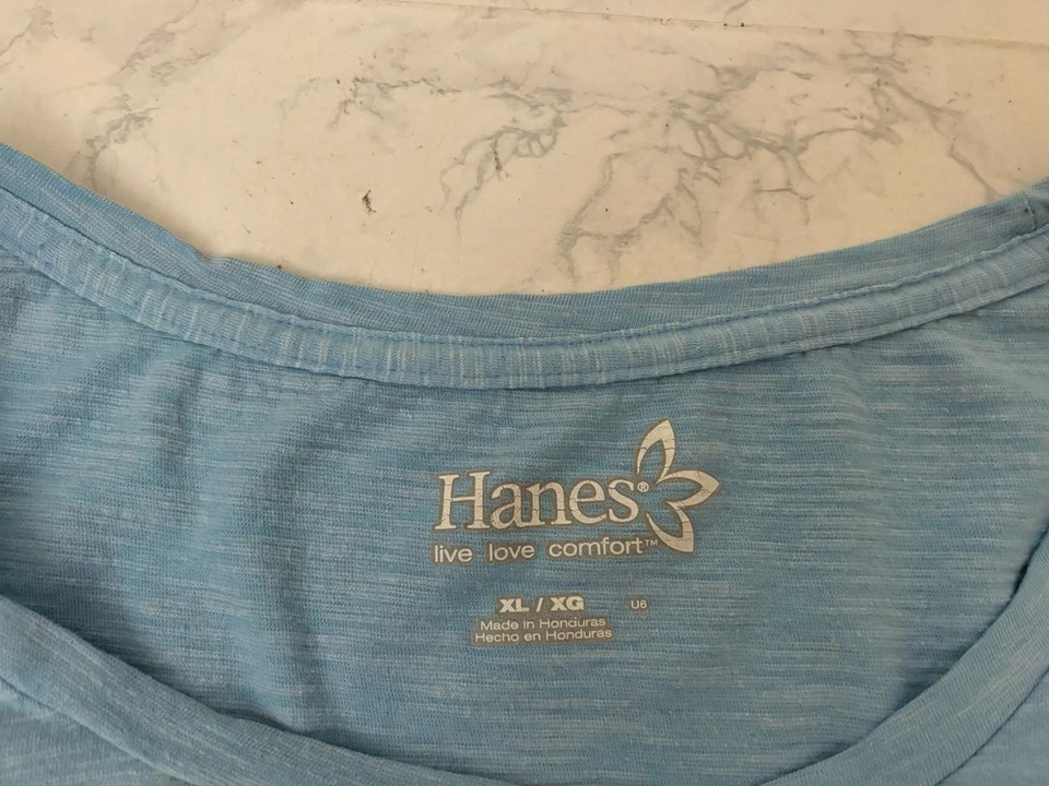 Camisa para mujer Hanes Live Love Comfort manga corta XL azul algodón plisada B2 Foto 4 de 4