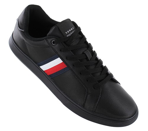 NEU Tommy Hilfiger Corporate Leather Cup Stripes - Herren Schuhe Schwarz FM0FM04