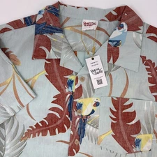Barefoot In Paradise Hawaiian Shirt Men’s Medium Parrot Camp Floral NEW
