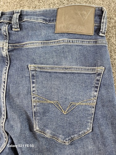 GUESS Athletic Fit Denim Jeans Mens 34x32 Dark Devine Tapered Leg Whiskering NWT - Picture 10 of 20