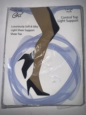 NEW ON THE GO! LIGHT SUPPORT CONTROL TOP PANTY HOSE LARGE NUDE SHEER TOE