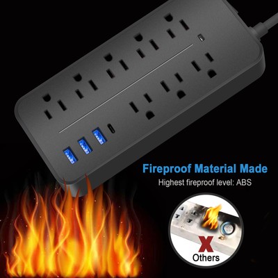 12-in-1 Protector Power Strip Extension Cord Flat Plug Power Strip With
