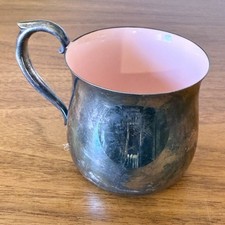 Reed  Barton Silver-Plated Baby Cup Pink Enamel Interior 2.5" Tall Made in USA