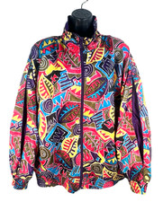 vintage 90s Lavon Multicolor Funky Abstract Windbreaker Jacket XLarge Zip