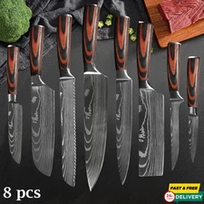 8pcs Kitchen Knives Set Stainless Steel Japanese Damascus Chef's Knife Cleaver
