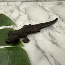 Vintage 90s Cast Iron Metal Alligator Crocodile Paperweight Figurine Small Mini