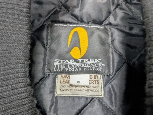 Vintage Star Trek Jacket Men XL Black Federation Of Planets Varsity Wool Leather image 4