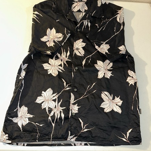 John Varvatos Short Sleeve Shirt Black Hawaiian Floral Camp Sz Large Loop Collar - Picture 7 of 15