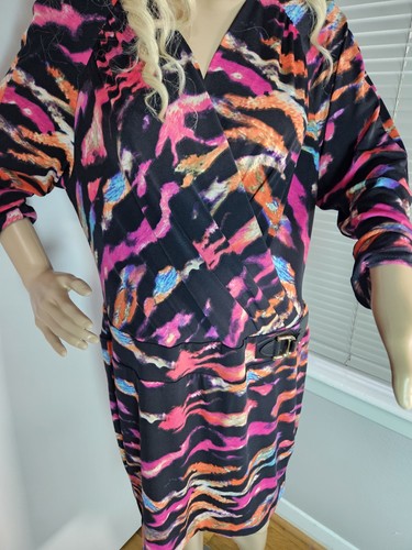 Cache Abito Multicolore Stampa Animalier Astratta Surplice con Bordo in Ecopelle... - Foto 6 di 19