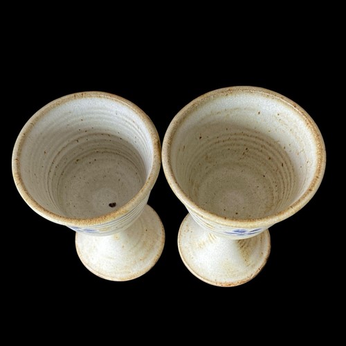Studio Art Pottery Goblets Renaissance Chalices Stoneware White Blue Signed 2 - Picture 7 of 12