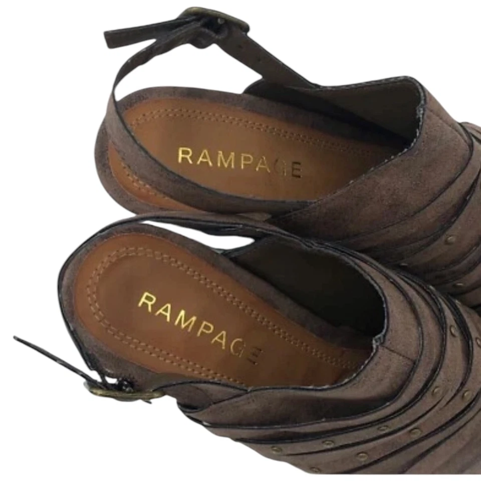 Rampage Poloma Sandals Vegan Suede Studded Block Heel Ankle Strap Brown Size 6 - Image 3 of 4