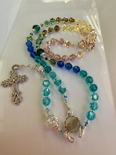 Rosary Beads, Blue, Green, Yellow, Rose, Silver,Bridal, Baptism, Swarovski