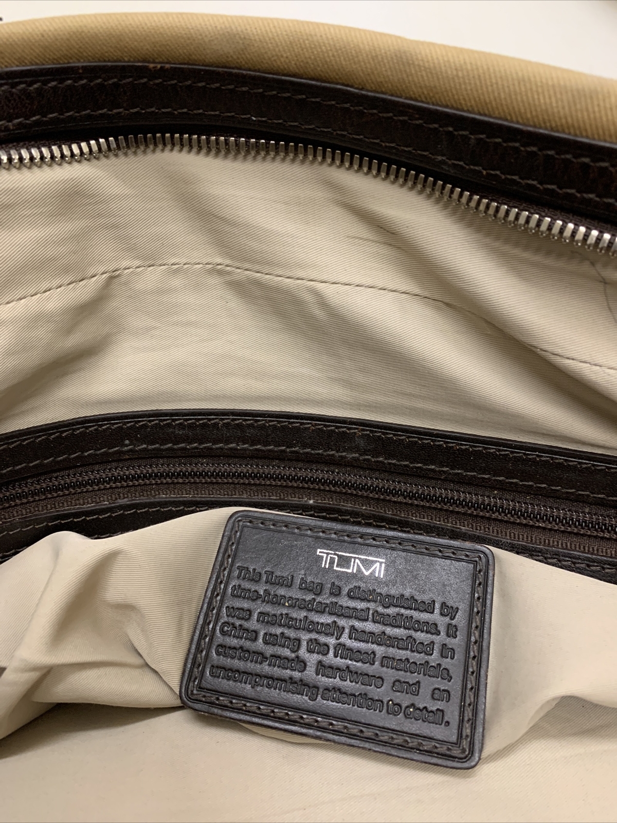 Tumi Brown Leather Canvas Laptop Briefcase Carry On M… Gem