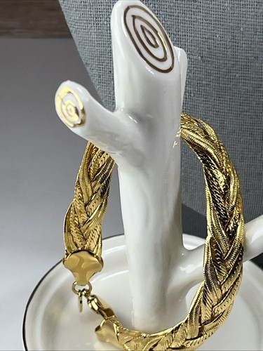 1980s Monet Gold Plated 3/8" Wide Braided 18" Necklace & 7.75" bracelet Earrings - Picture 4 of 10