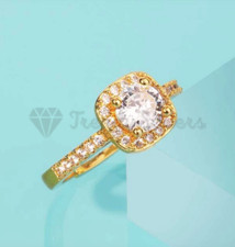 18K Gold Plated 925 Sterling Silver Cubic Zirconia Square Finger Adjustable Ring