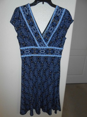 Dress Barn Stretch Womens Size 12 Blue Floral Dress Free Shipping