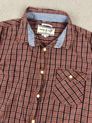 Warp And Weft Shirt Mens Large Plaid Long Sleeve Button Up Cotton Orange Fall