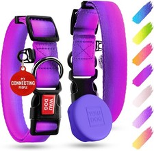 Nylon Dog Collar with Airtag Holder - Adjustable Dog Collar Small ..Pink-Violet.