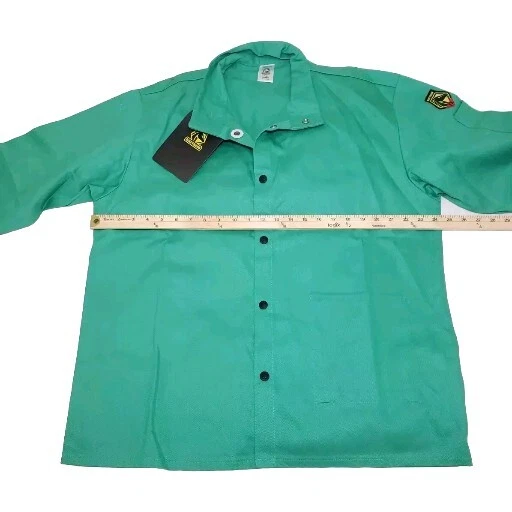 Welding Jacket Large L 9oz Flame Resistant Black Stallion Green F9-30c Workwear - Image 3 of 4