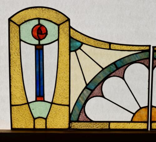 Pair of Vintage French Art Deco Stained Glass Panels with Copper Frames - Picture 3 of 15