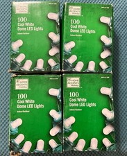 Lot of 4 Home Accents Holiday 100 Cool White LED Dome String Lights. Green Wire