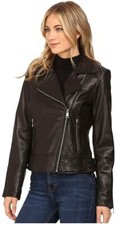 Marc New York Leah Asymmetrical Leather Moto Jacket Black Size S