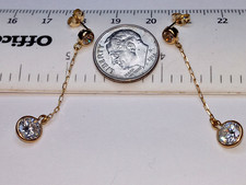 DQ 14K YELLOW GOLD, 3 5MM CZ ROUND DROP STUD 1 1/2" EARRINGS, 1.5 GRAMS