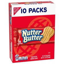 NUTTER BUTTER Peanut Butter Sandwich Cookies, 10 Snack Packs 4 Cookies Per Pack 