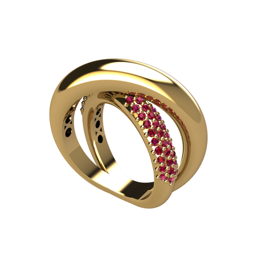 Double Band plain Gold Ring 14K set with rubies DB09012 eBay