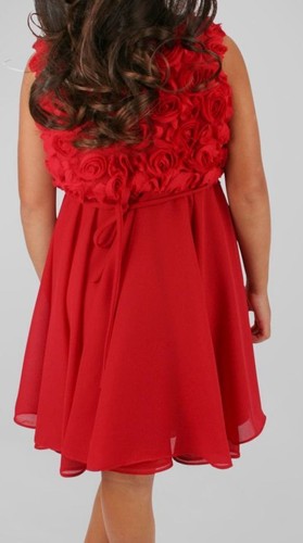 $275 Helena Kid Girl's Red 3D Rosettes A-Line Dress Size 7 - Picture 2 of 5