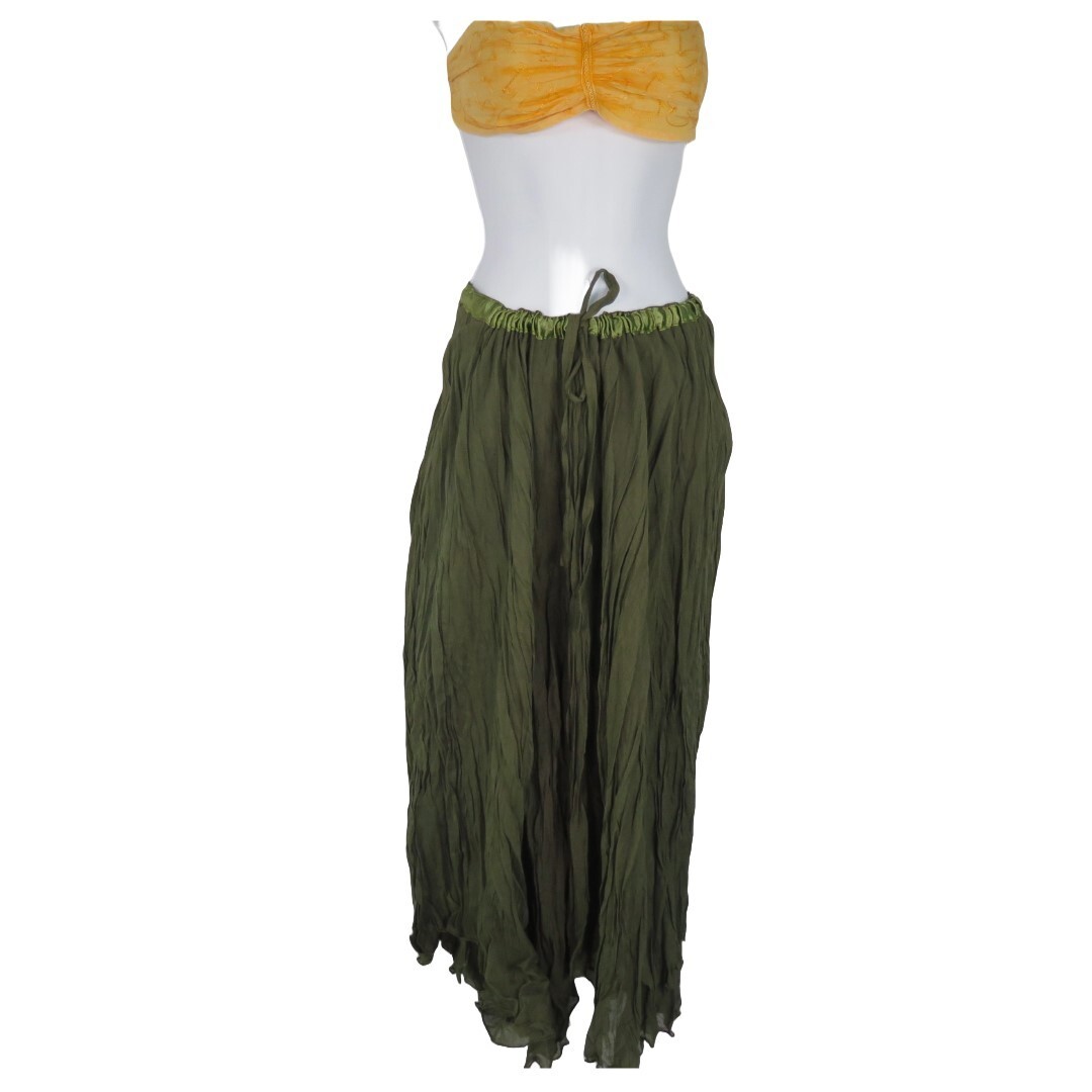 Elegant Handmade Voile Fine Cotton Skirt with Drawstring Waist | Stylish Green Coverup | Perfect for Summer or Beachwear | Lightweight and Breathable Umbrella Design-image