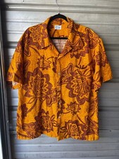 Vintage 1960's Kole Kole Hawaiian Shirt Orange Floral Print Button Down Men's XL