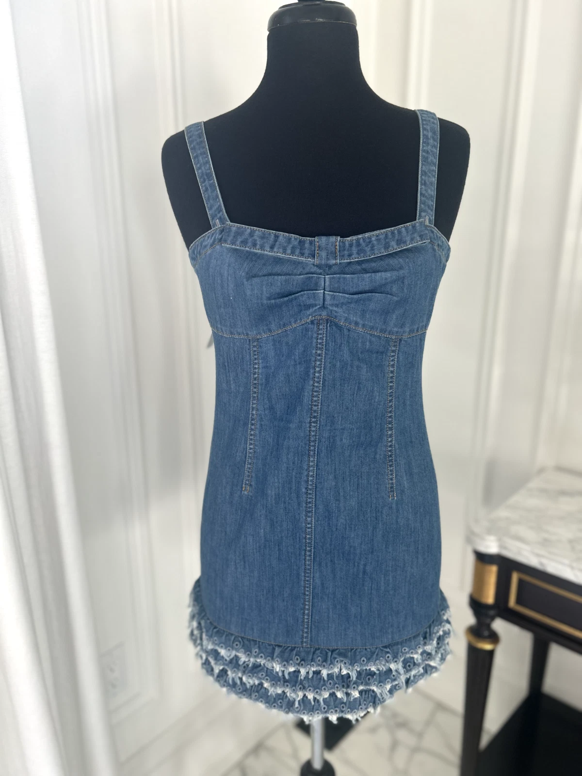 Abito in denim MOSCHINO blu jeans con dettaglio guaina con frange taglia 40 it o US 6