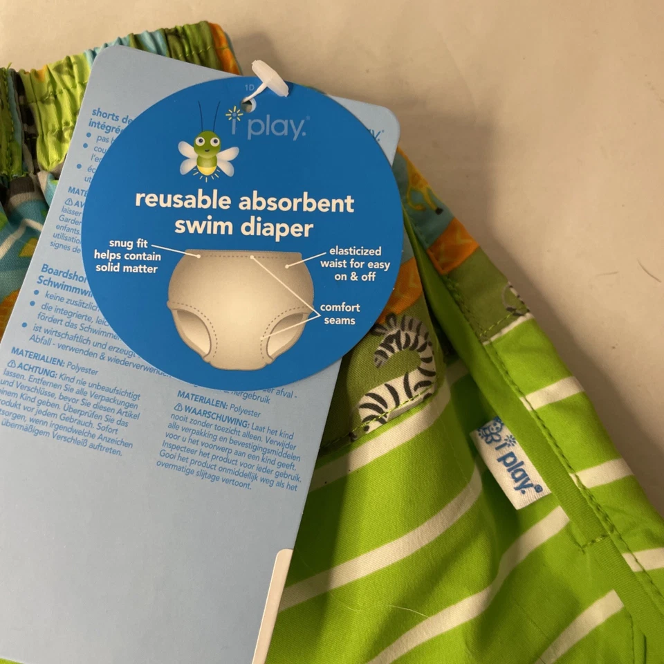 Bañador pañal iplay bebé niño cebra verde safari UPF 50+ reutilizable nuevo con etiquetas 12 M Foto 4 de 4