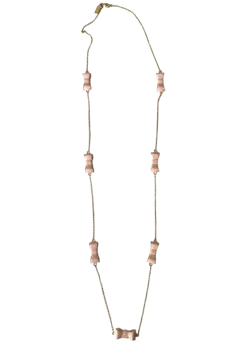Kate Spade “Take A Bow” Gold Tone Pink Enamel Bow Necklace  display picture 1