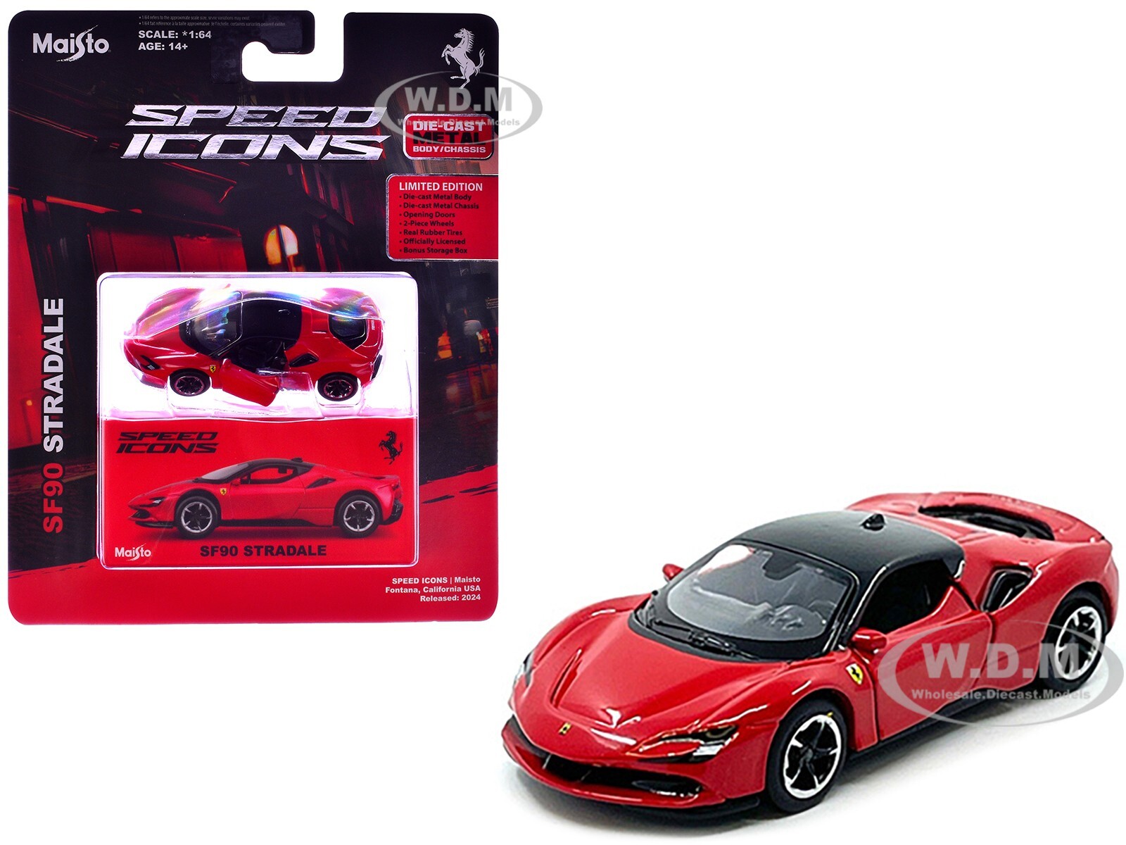 МОДЕЛЬ АВТОМОБИЛЯ FERRARI SF90 STRADALE RED 1/64, ИЗГОТОВЛЕННАЯ НА ЗАКАЗ КОМПАНИЕЙ MAISTO 15700-24D-RD