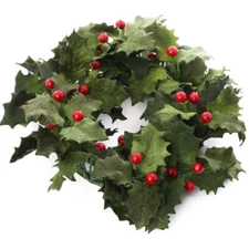 Set of 2 Realistic Velvet Artificial Holly 8" Rings / Small Wreaths