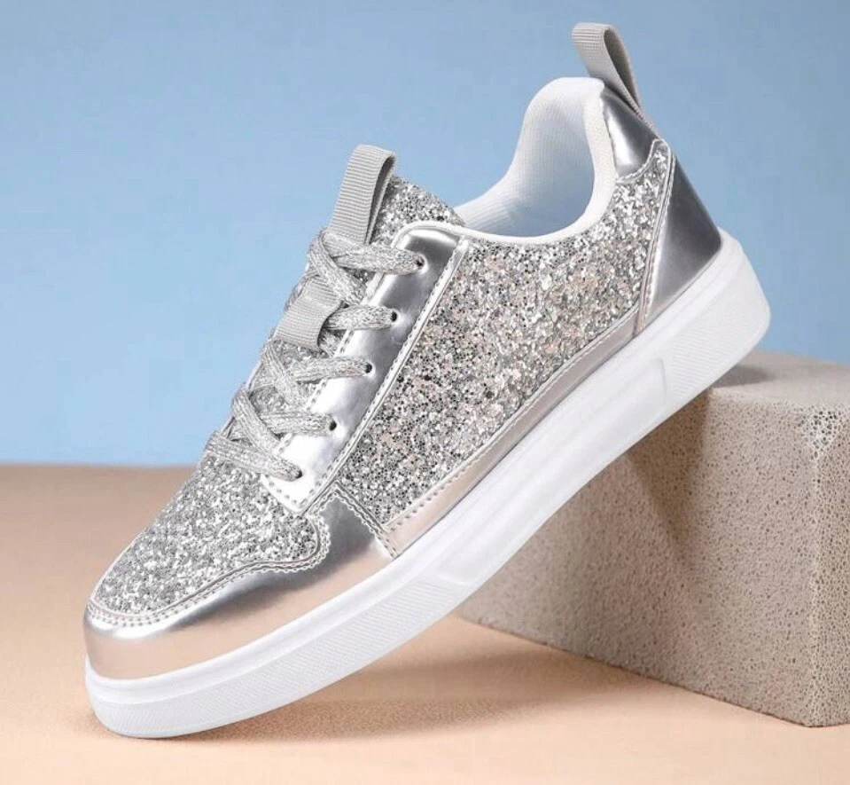 Zapatilla deportiva para mujer brillante, lentejuelas, lazos, talla 9,5 Foto 4 de 4