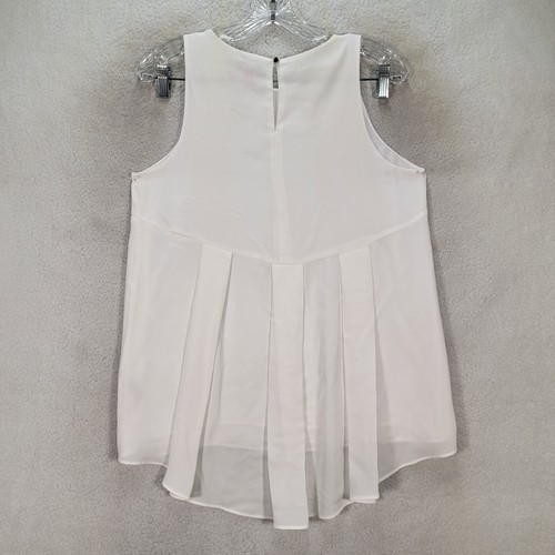Blusa sin mangas plisada en capas cuello barco blanco Vince Camuto para mujer talla S - Imagen 16 de 23