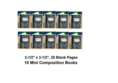 Mini Spiral Composition, Books 2-1/2'' x 3-1/2'', Qty=10, 20 Blank Pages each