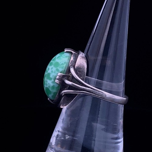 835 Silver Ring Size 6.5 Womens Green Spot Oval Gemstone Vintage Jasper Sterling - Picture 8 of 11