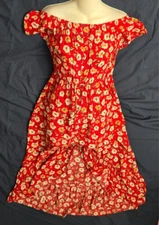 Indigo Rose Off the Shoulder Mid Assymetrical Dress Red Floral Size S Rayon