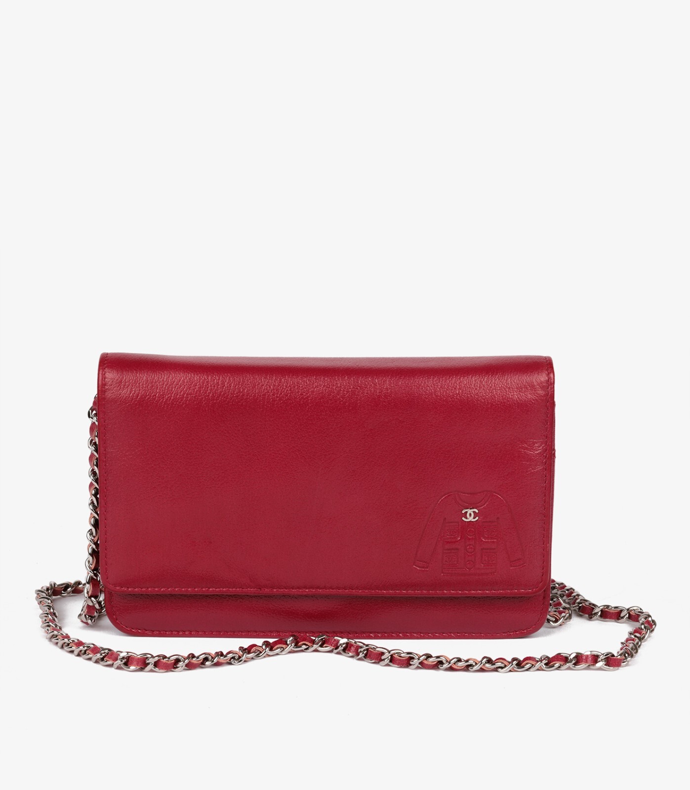 Chanel Red Goatskin Leather Mademoiselle Jacket Embossed Wallet-on-Chain WOC