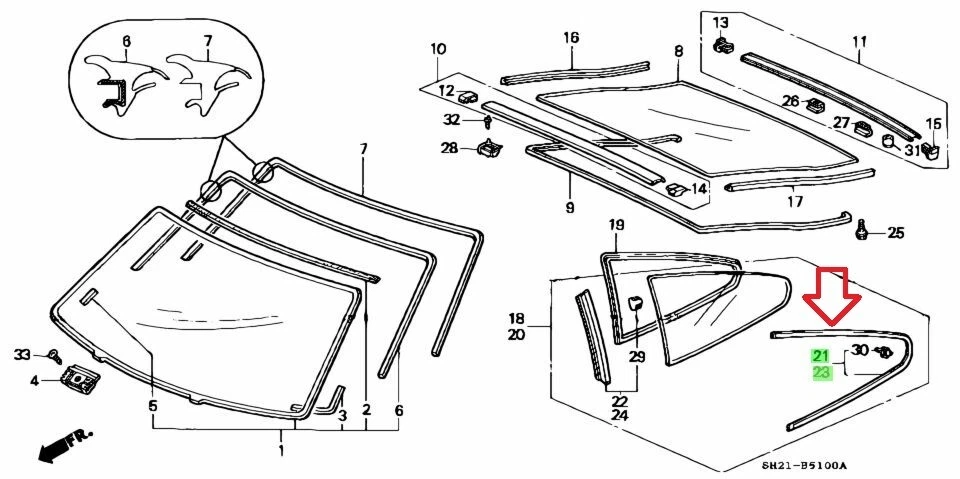 原始设备制造商本田 88-91 CR-X CRX EF8 25 美分窗玻璃成型右手 LH 套装正品 — 第 2/4 张图片