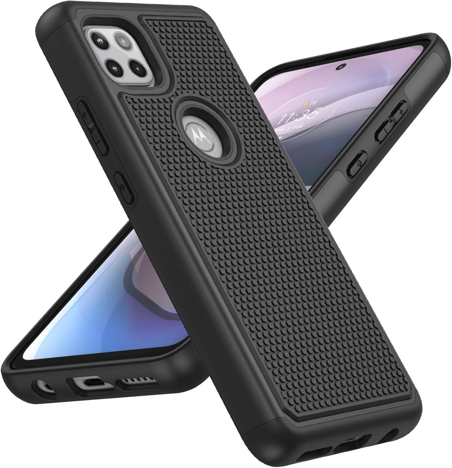 Motorola One 5G Ace Case Shockproof Rugged Dual Layer Protective Cover Black