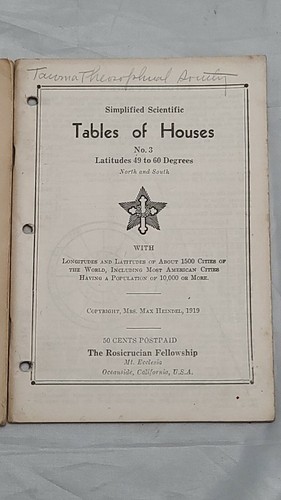 Simplified Scientific Tables of Houses No 1 - 3 - Rosicrucian 1919 Max Heindel - Imagen 3 de 6