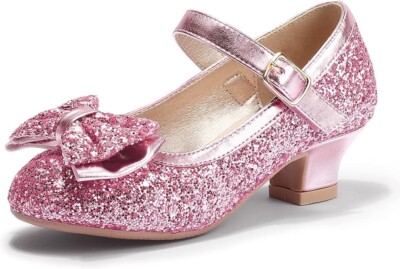 PANDANINJIA Girls Little Kid Jada Mary Jane Princess Pink Sequin Shoes Size 5