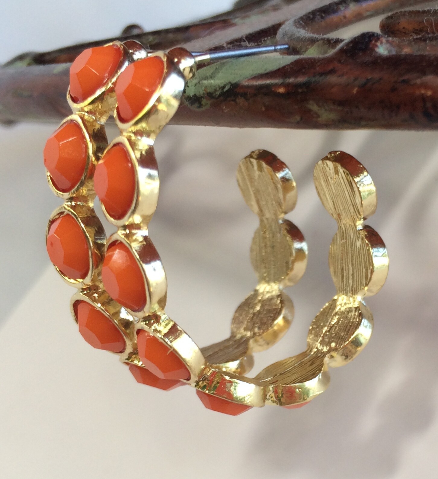 Orange Beaded Hoop Earrings 1.25