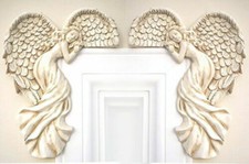 Angel Door Frame Sculpture Ornament Guardian Wings Wall Decoration Ivory Resin