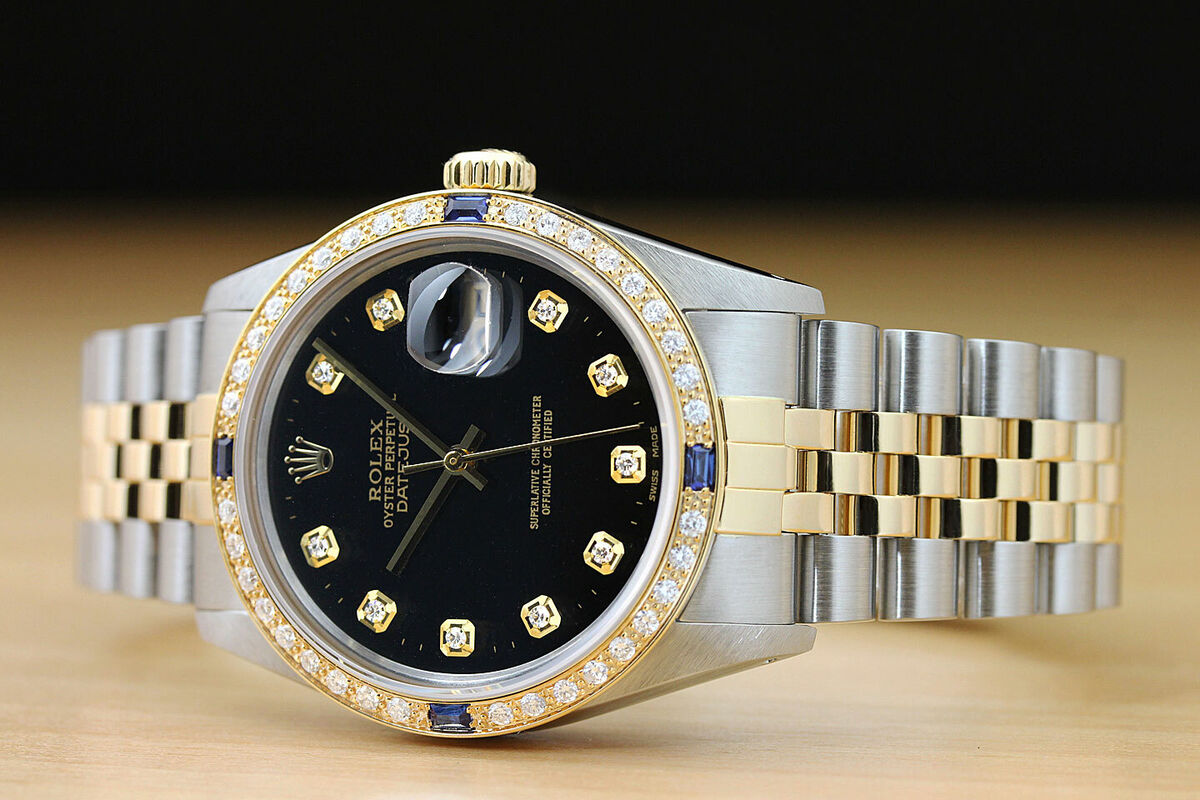 ROLEX MENS DATEJUST 2-TONE 18K YELLOW GOLD DIAMOND SAPPHIRE ROLEX MENS DATEJUST 2-TONE 18K YELLOW GOLD DIAMOND SAPPHIRE